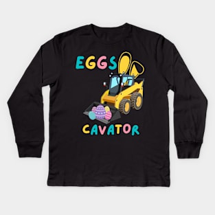 Eggs Cavator Bunny Excavator Cute Easter Day Toddler Cool Kids Long Sleeve T-Shirt